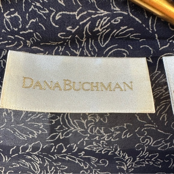 Dana Buchman 100% Silk Sheer Floral Button Down Blouse Navy Beige Size 4 Tunic - Picture 3 of 11